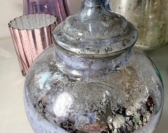 Bougeoir votif décoratif vintage en verre bleu au mercure avec couvercle pour mariage, rangement de salle de bain, rangement de cuisine