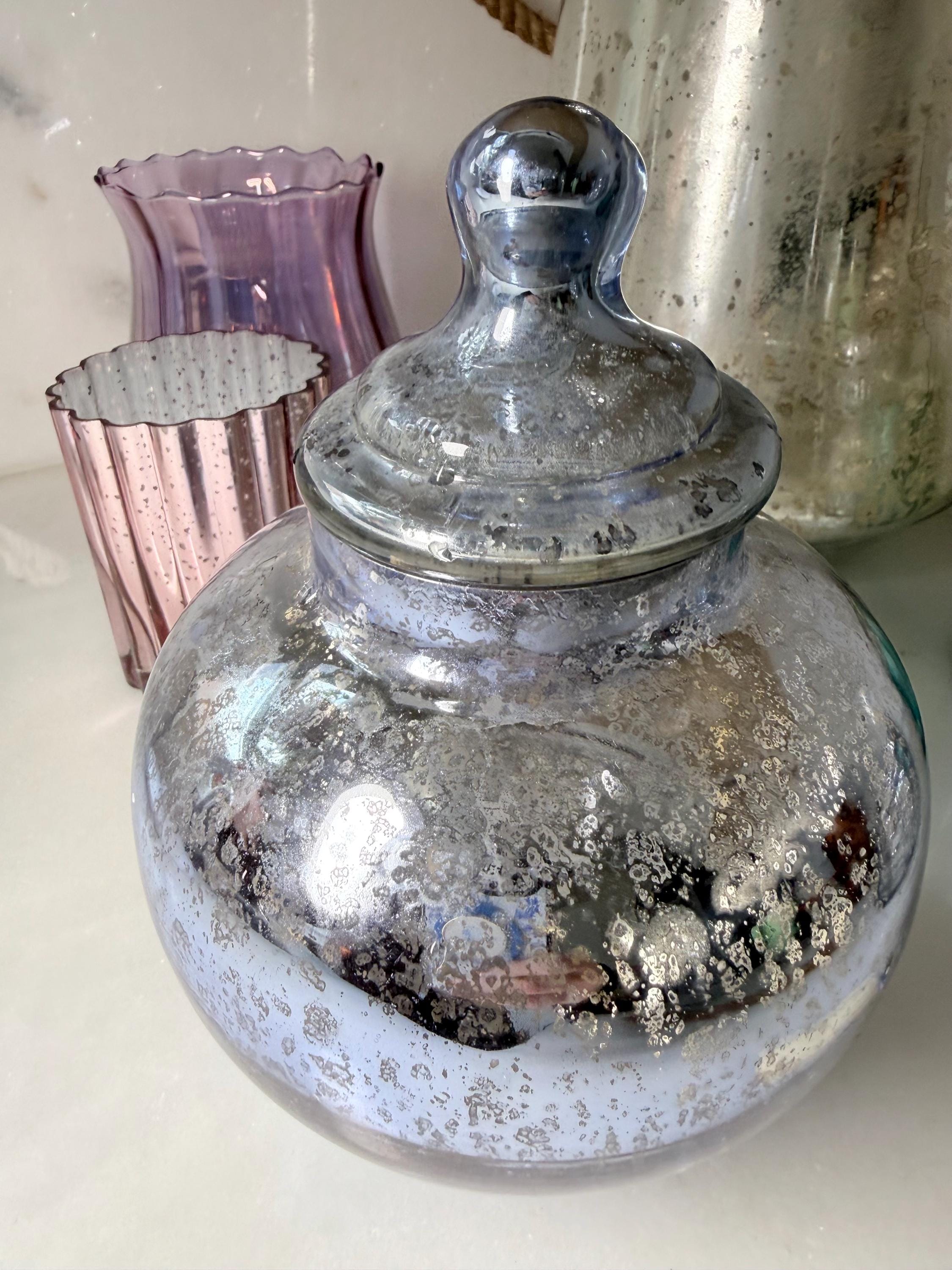 Vintage Blue Mercury Glass Jar