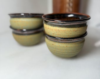 Vintage Studio Pottery Hand Thrown Bowls  Rustic Wabi Sabi Stoneware Tenmoku Style Cereal Bowl Kitchen Decor Handmade Hostess Gift