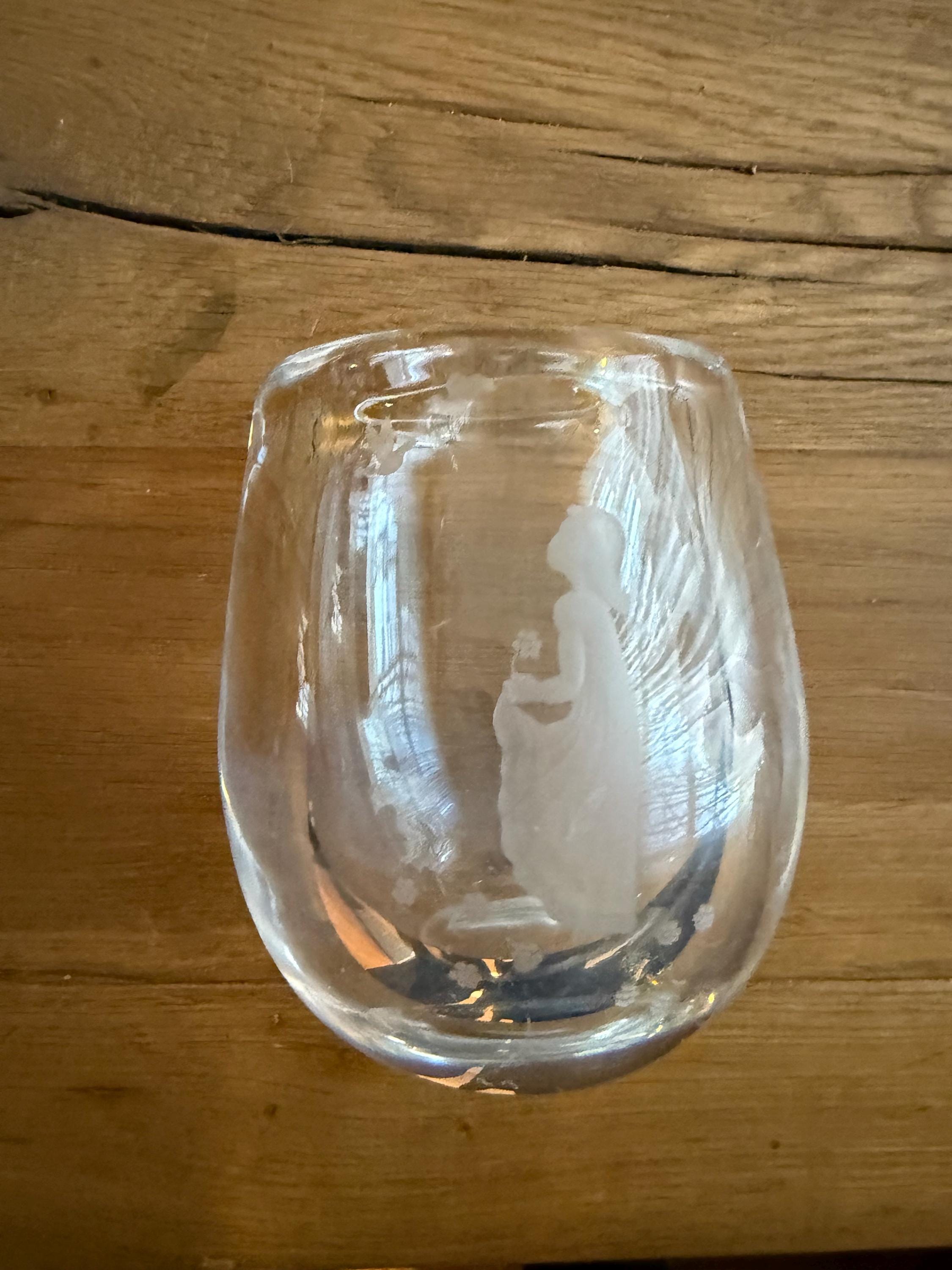 Orrefors Crystal Vase, Girl and Birds Etching, Sven Palmqvist