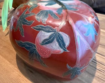 Vintage Chinese red lacquer peach box handmade lacquered wood peach wedding bowl symbolizes long life prosperity immortality health
