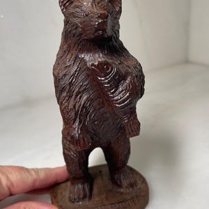 Vintage Black Forest Hand Carved Standing Wooden Bear Switzerland Germany Bear with Fish Carving Gift Antique