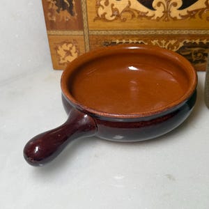 Vintage Vulcania pottery baking dish from Italy brown glazed interior and handle crafted from Tuscan terra cotta Italian cooking gift