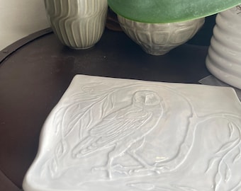 Owl Sculpture Plate Studio Pottery Owl White Sushi Platter Gift Art Artist Ceramics Vintage