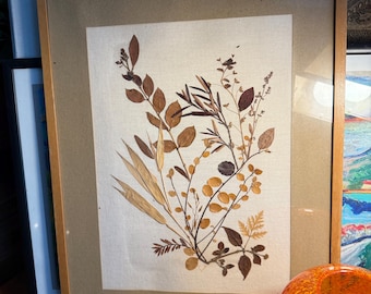 Vintage Botanical Dried Herbarium framed art work antique dried pressed wild plants under glass artwork collage nature housewarming gift