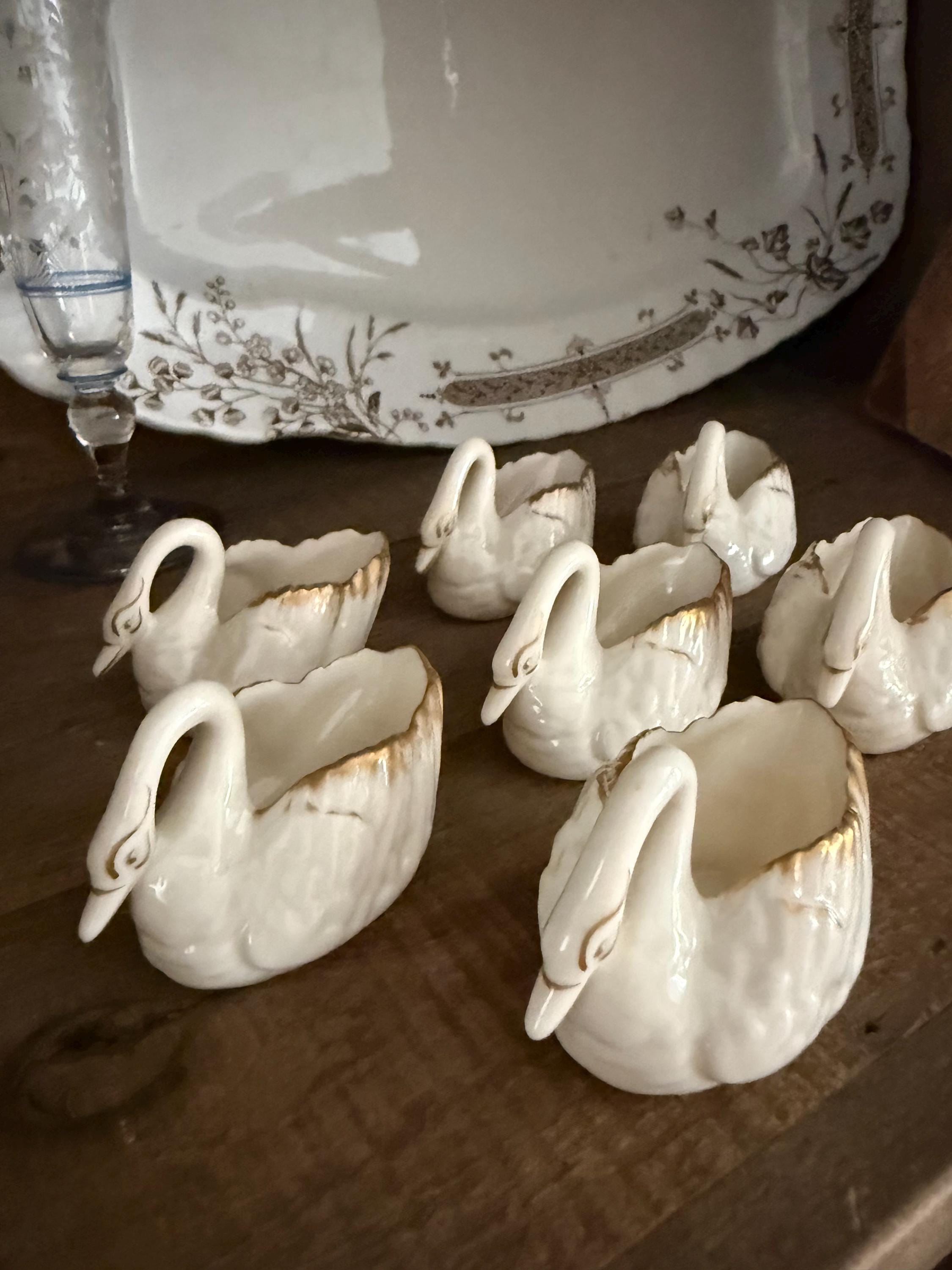 Lenox Porcelain Swans Fabulous Set of Seven Vintage Lenox