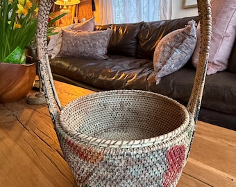 Vintage antique Chinese wedding basket betrothal basket or dowry basket painted hand-woven Guo Da Li (pre-wedding) processional gift