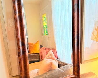 Antique 19th Century American Empire Flame Mahogany Rectangular Wall Mirror Ogee mirror