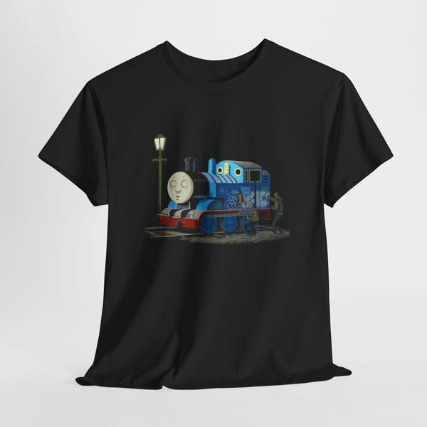 Banksy Thomas The Tank Engine Short Sleeve black T-Shirt Size S-4X Casual Cool Classic Men