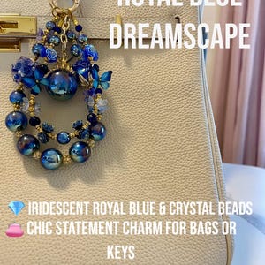 Royal Blue Dreamscape Bag Charm | Handmade Beaded Keychain | Butterfly Castle Purse Accessory
