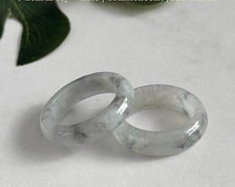 Grade A Icy Jadeite Ring | Icy White Floating Flower Band | Translucent Jade
