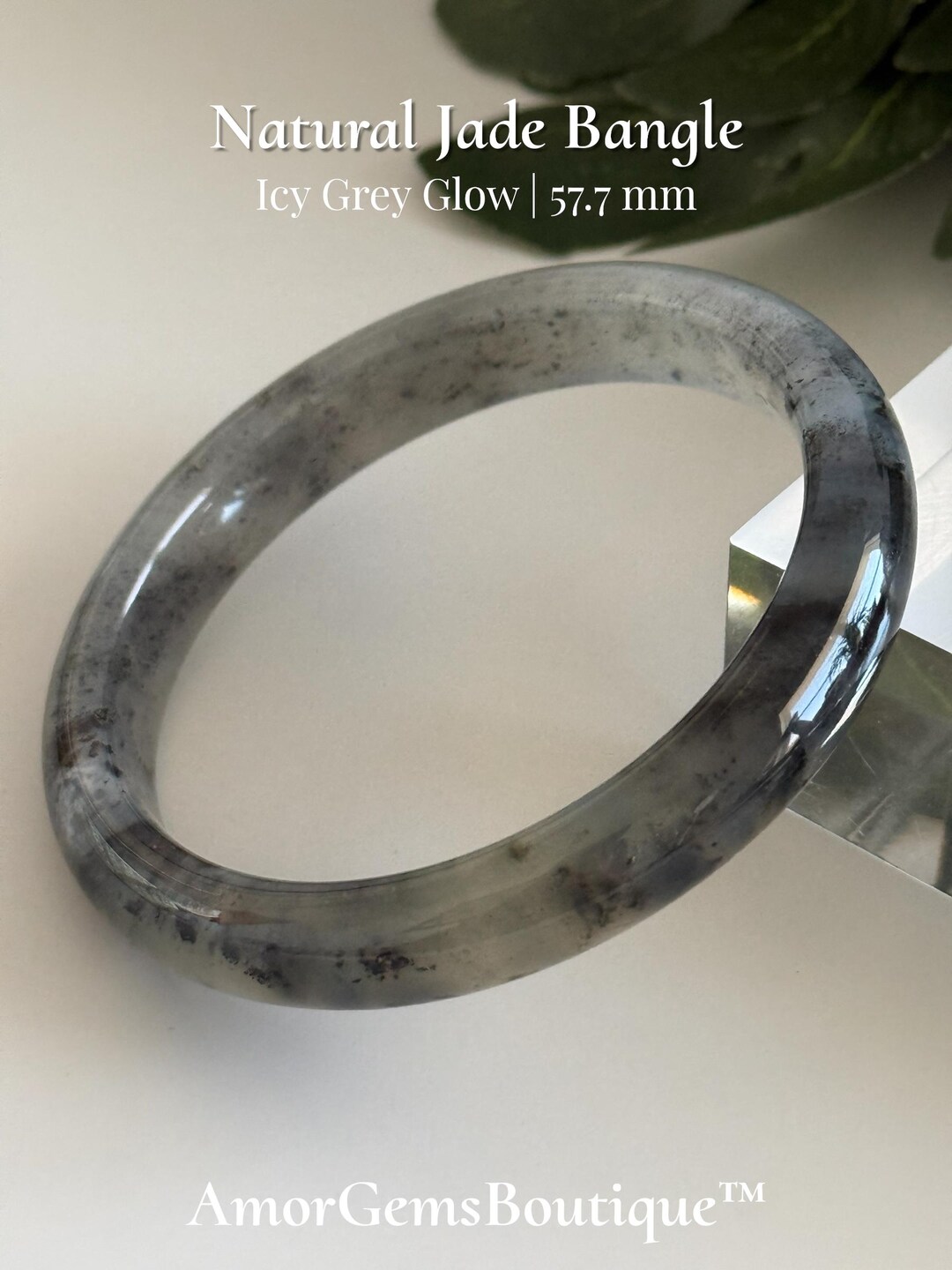 Natural Jade Bangle 57.7 Mm | Icy Grey Black Jade Bracelet ...