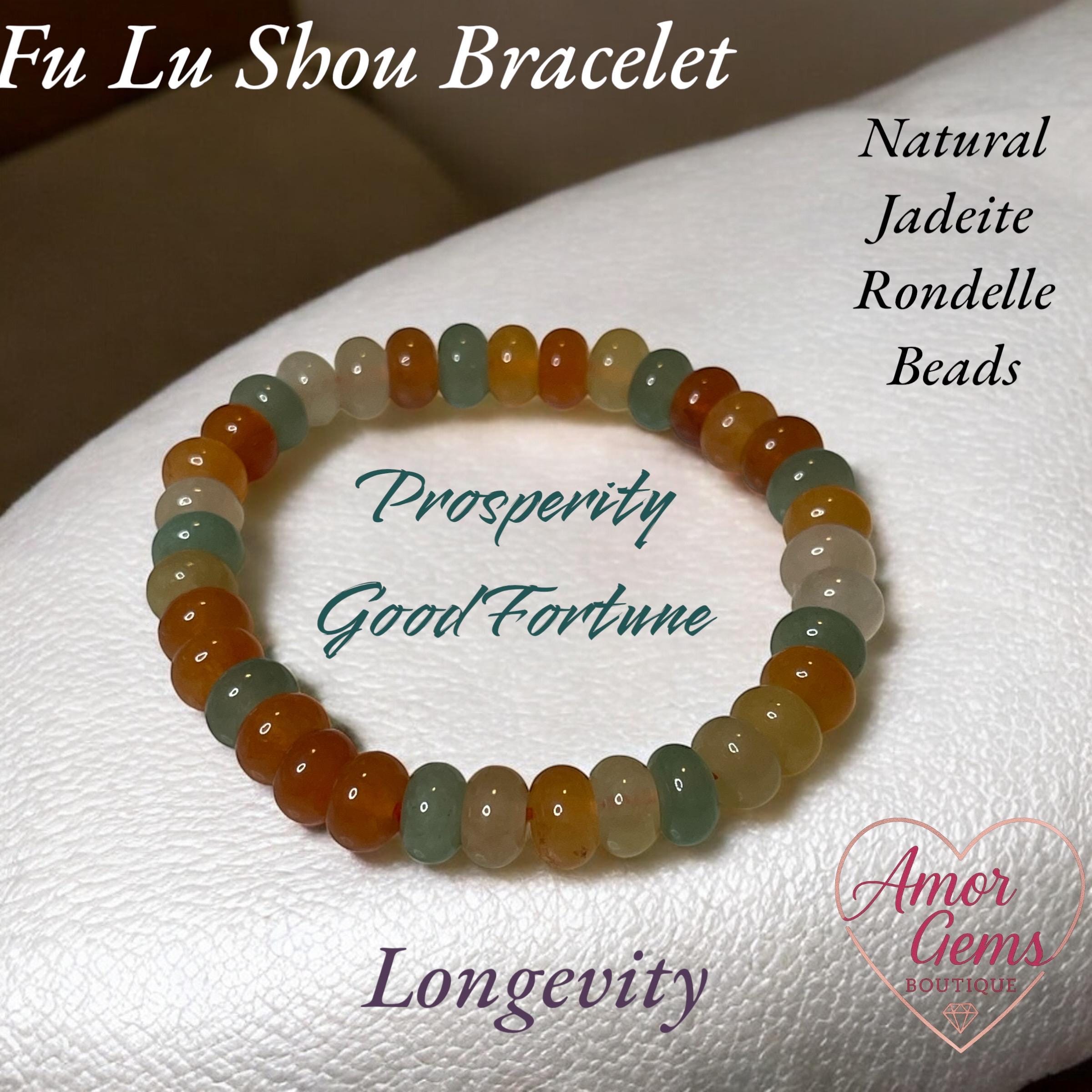Fu Lu Shou Jade Bracelet – Multicolor Jadeite Rondelle Beads