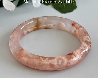 Cherry Blossom Agate Bangle 55.4mm | Peach Pink Sakura Bloom | Matching Bracelet Available