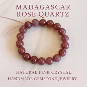 Madagascar Rose Quartz Bracelet – Natural Pink Crystal – Handmade Gemstone Jewelry for Her – Gift of Love & Calm