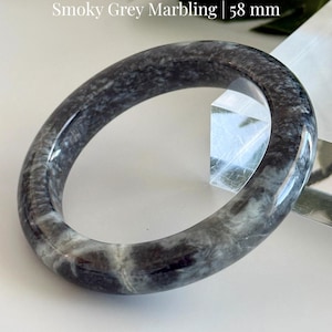 Natural Jade Bangle 58 mm Grey Black Marbled Stone | Smoky Jade Bracelet | Everyday Luxury
