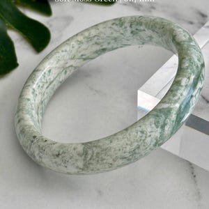 Natural Jade Bangle 61.7 mm | Moss Green & Cloudy White Stone | Polished Round Everyday Luxury