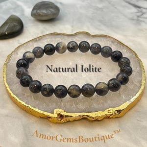 Natural Iolite Beaded Bracelet – Intuition & Clarity Crystal Jewelry – Handmade Gift for Her or Him