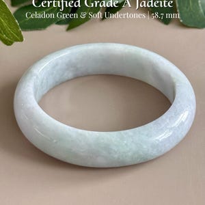 Certified Grade A Jadeite Bangle 58.7 mm | Light Celadon Green Jade Bracelet | Soft Spring Tones