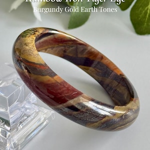 Rainbow Iron Tiger Eye Bangle Bracelet 59mm Burgundy Gold Gemstone Jewelry | Polished Everyday Luxury