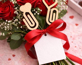 Wooden Heart Paper Clips | Wedding Place Card Clips | Valentine’s Day Bouquet Clip | Romantic Gift Tag Clip | Set of 2