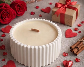 Valentine Soy Candle in Handmade Gypsum Jar | Wooden Wick Candle | Romantic Gift for Her | Minimalist Home Decor
