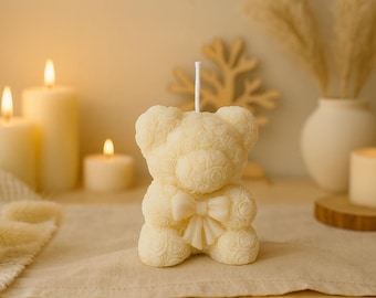 Rose Teddy Bear Candle | Valentine’s Day Gift | Handmade Soy Wax Decor