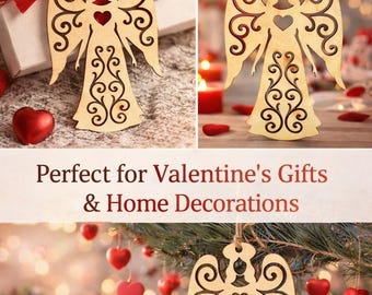 Angel Ornament • Valentine’s Day Decor • Minimalist Wooden Gift