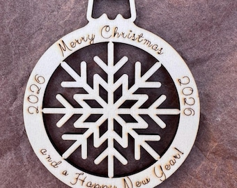 Wooden Christmas Ornament Card – “Merry Christmas and a Happy New Year 2026”