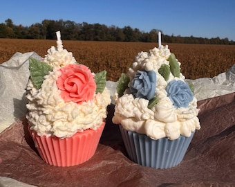 Handmade Cupcake Candle with Floral Topping