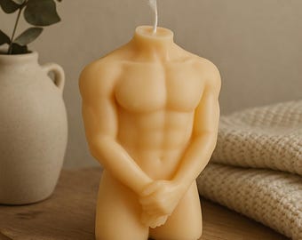 Handmade Male Torso Soy Wax Candle: Minimalist Home Decor