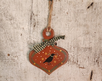 Crow Ornament  Primitive Ornament  Primitive Crow Primitive Christmas Country Ornament Country Primitive Wood Ornamen