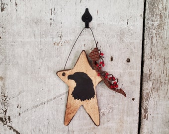 Primitive Americana American Eagle  on  Painted Wood Star  Primitive Country  Pip Berries  Peg Hanger Rustic Americana Rustic Décor