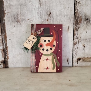 Primitive Vintage Snowman Hand Painted Vintage Book Cover  Rustic Snowman Book Cover  Table top book Winter Decor  Snowman Decor