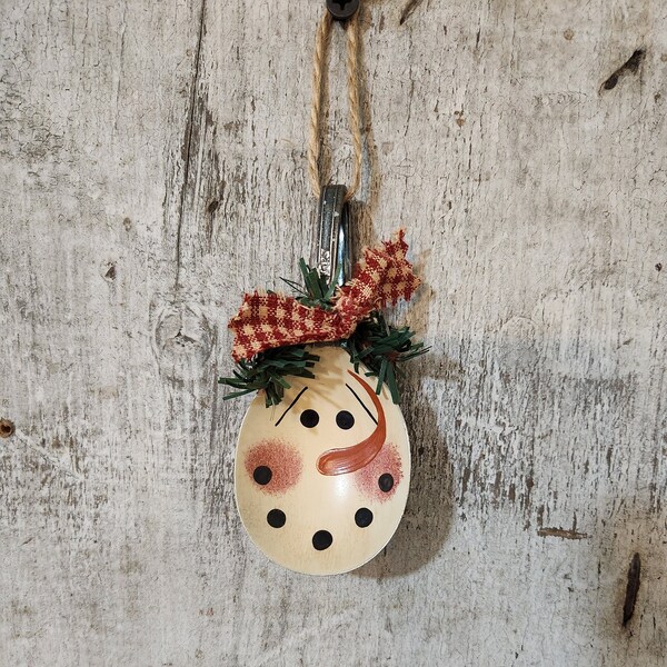 Snowman Ornament on Vintage Spoon  Primitive Snowman Ornament  Christmas Ornament  Spoon Ornament  Hand Painted  Country Christmas #5