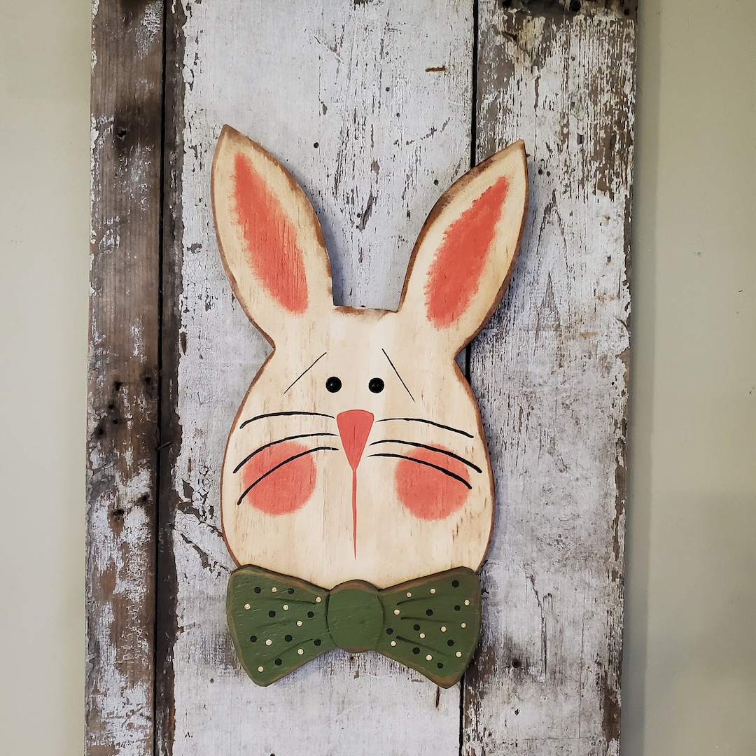 Primitive Wood Bunny Sign Rustic Bunny Primitive Rabbit Spring Décor ...