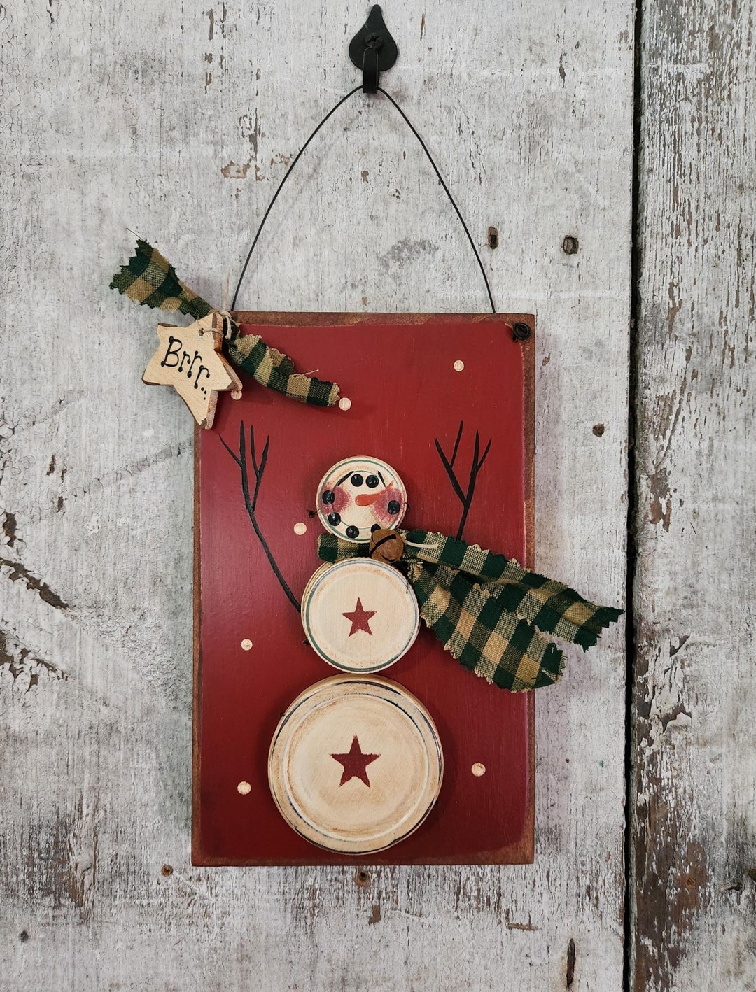Primitive Snowman Painted Lids and Tops Wood Sign Country Christmas ...