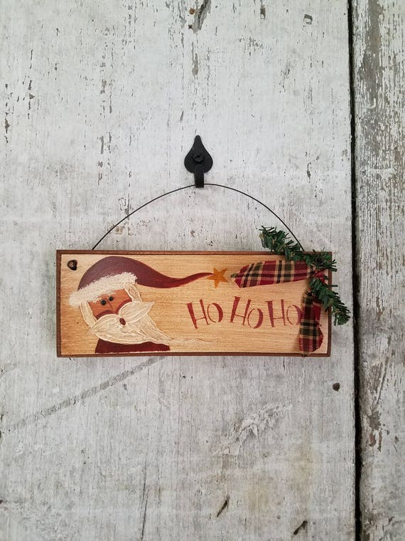 Primitive Santa Shelf Sitter Hohoho Wood Sign Hand Painted Etsy