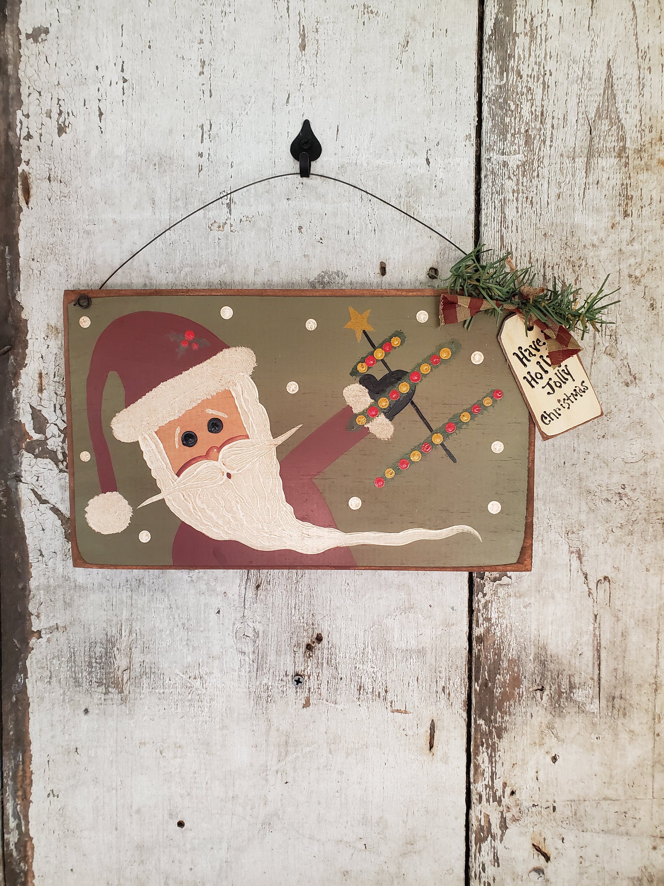 Primitive Rustic Santa on Wood Wall Decor Country Decor Etsy