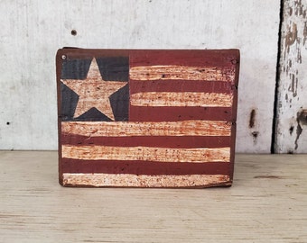 Primitive flag on vintage wood box Americana Décor USA Flag Primitive USA USA  Rustic Flag Stars & Stripes Patriotic  Summer Décor