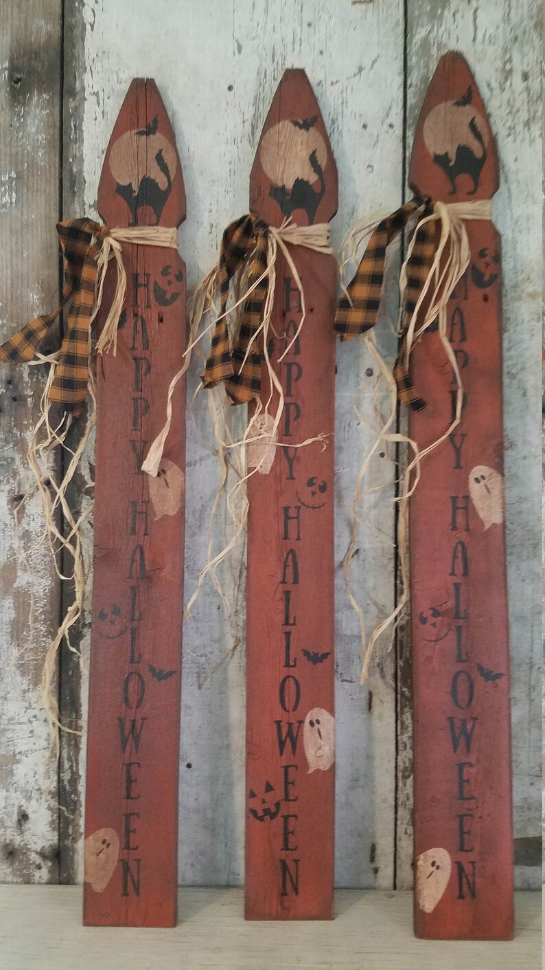Primitive Halloween Decor Rustic Halloween Fence Picket Happy Etsy