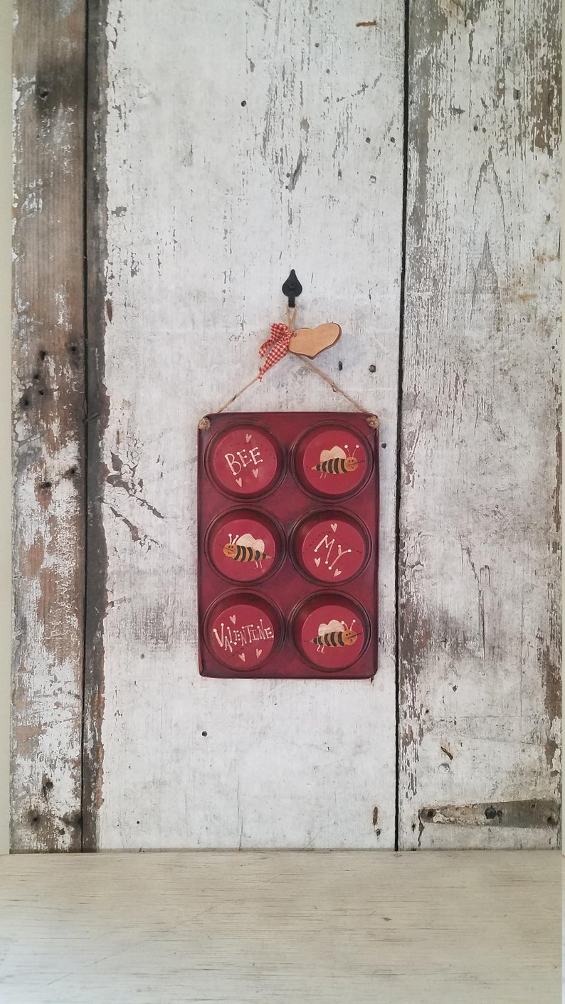 Be My Valentine Painted Vintage Muffin Pan Primitive Etsy