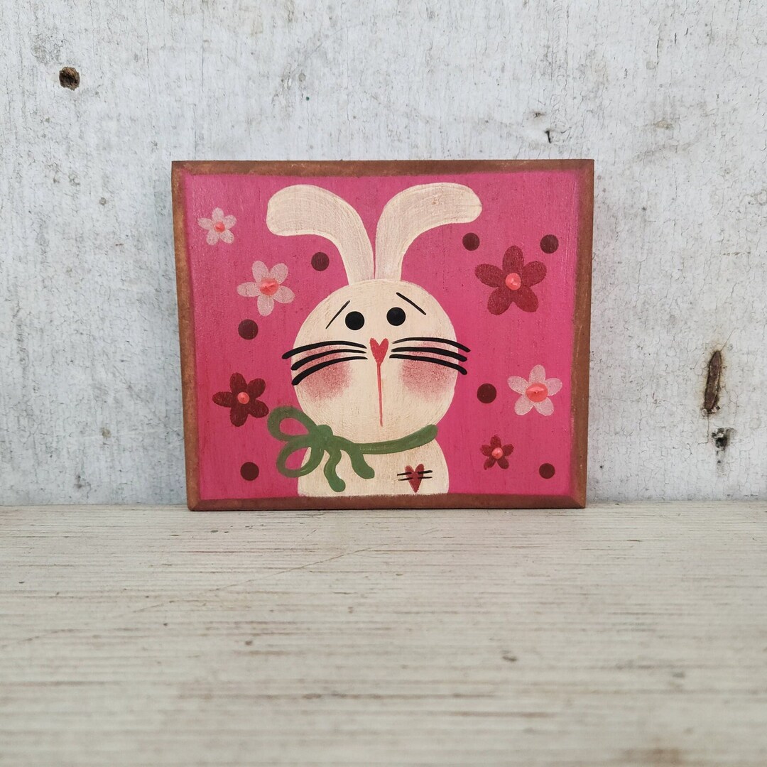 Primitive Bunny Painted Wood Sign Primitive Rabbit Spring Decor ...