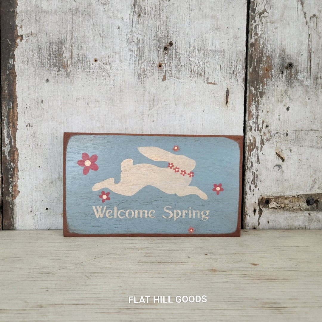 Primitive Spring Shelf Sitter Welcome Spring Primitive Bunny Easter ...