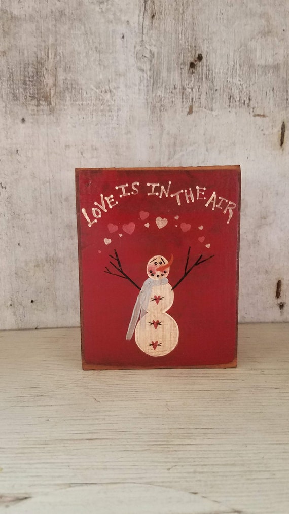 Primitive Valentines Vintage Wood Box Snowman Valentine Etsy
