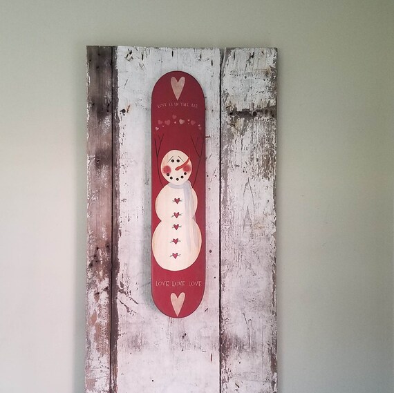 Primitive Valentines Snowman Valentine Primitive Painted Etsy