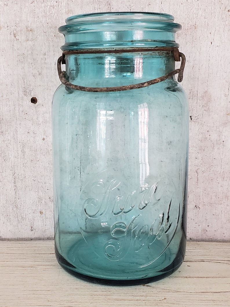 Vintage Sure Seal Canning Jar 1 Quart Blue Canning Jar Country Etsy
