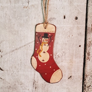 Primitive Ornament  Painted Snowman  Country Primitive Snowman  Snowman Ornament  Primitive Christmas  Wood Snowman  Wood Ornament