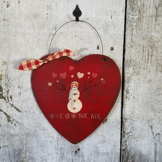 Primitive Valentines Snowman Valentine Primitive Painted Etsy