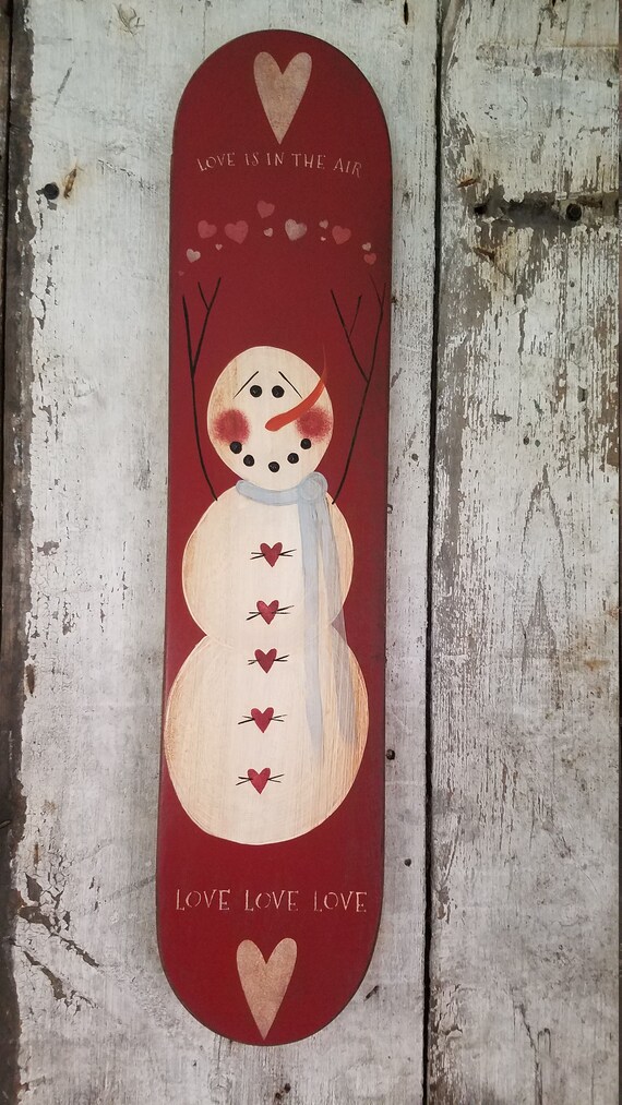 Primitive Valentines Snowman Valentine Primitive Painted Etsy